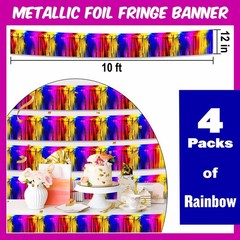 4 Pack 10 Ft Rainbow Foil Fringe Garland Metallic Streamers Tinsel Banner Wal…
