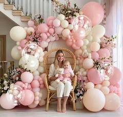 Pastel Pink White Balloon Arch Double Light Pink White Sand Beige Balloon Gar…