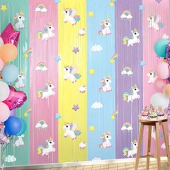 Tiamon Unicorn Party Decorations 2 Pack Foil Fringe Curtains
