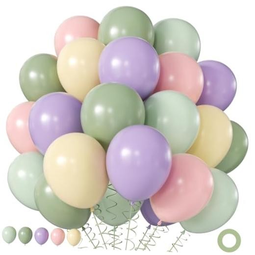 Balloons, 60Pcs 12 Inch Pastel Balloons Include Sage Purple Green Pink Yellow