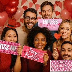 24 Designs Valentines Photo Booth Props Double Sided 11×5.5 Inch Red Pink Heart