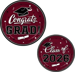Disposable Maroon Graduation Tableware Set – Plates, Napkins, and Banners for 25