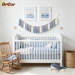 DrCor Coastal Blue White Tassel Garland – Handmade Boho Yarn Banner for Class…