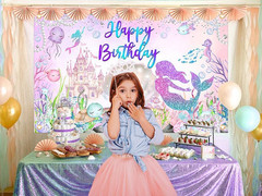 Mermaid Happy Birthday Backdrop under the Sea Birthday Party Decorations Little