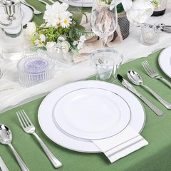 SUT 175 Piece Silver and White Plastic Dinnerware Set for 25 Guests, Disposab…