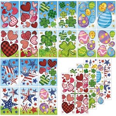 18 Sheets Valentines Window Cling Set St. Patrick’s Easter 4th of July 204 Pcs W