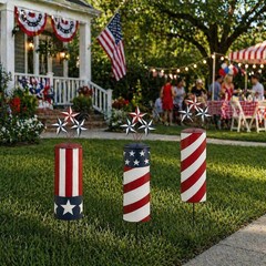 3-PC Patriotic Firecracker Fireworks Metal Yard Stakes July 4th Decor 24″H #025