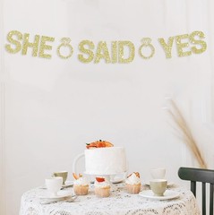Pre-Strung Glitter Champagne Gold She Said Yes Banner Bridal Wedding Party Sign