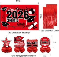 Graduation Party Decorations 2026 Black Red Grad Banner Class Of Backdrop Balloo