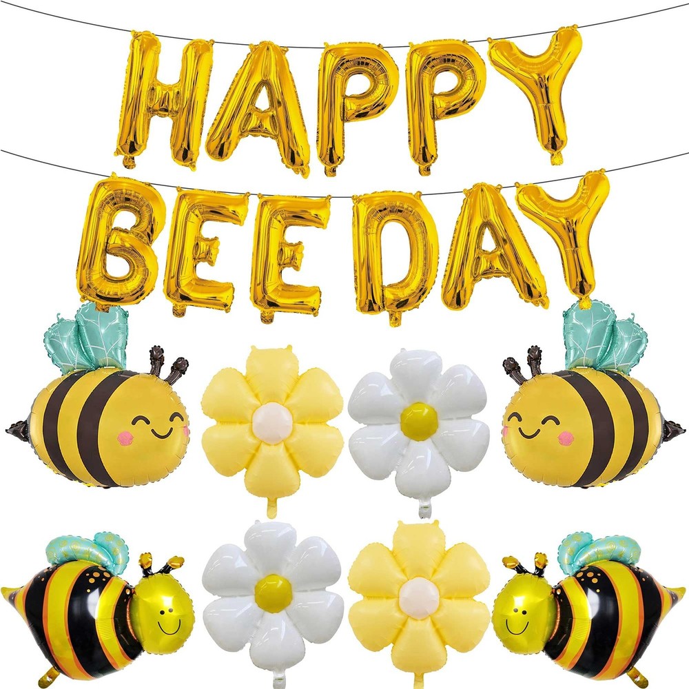 Bee Balloons Foil Bumble Balloon – 19 Pcs Yellow and Black happy Bee Day Birt…