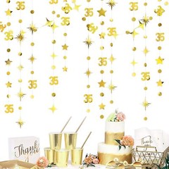 Gold 35th Birthday Decorations Number 35 Circle Dot Twinkle Star Garland