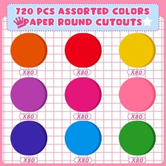 720 PCS Round Cutouts Assorted Color Die Cuts DIY Paper Craft Back To School