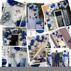 124pcs Blue Silver White Balloons Garland Arch Kit 5/10/12/18 Inch Royal Navy…