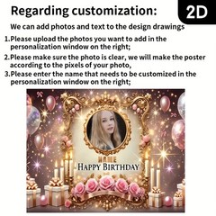 1pc 2D Golden Flower Theme Tapestry Personalized Birthday Poster Banner Party❀