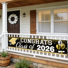 Black Gold Class of 2026 Graduation Party Decorations, 9 4/5ft Congrats Grad …