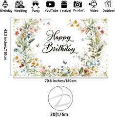 Avezano Floral Birthday Backdrop for Girls Spring Butterfly Happy Birthday Photo