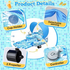 Motorized Inflatable Pool Float with Canopy & Cup Holders for Adults