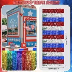 2 Pack 4th of July Table Skirts Decoration Red White Blue Patriotic Wavy Meta…