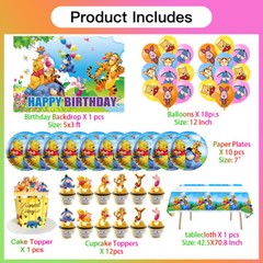 Winnie The Pooh Party Supplies Party Decor Set Balloon Plate Tablecloth Backdrop