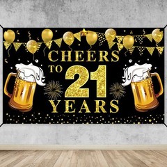 Happy 21st Birthday Banner Decorations, Black Gold Cheers to 21 years Backdro…
