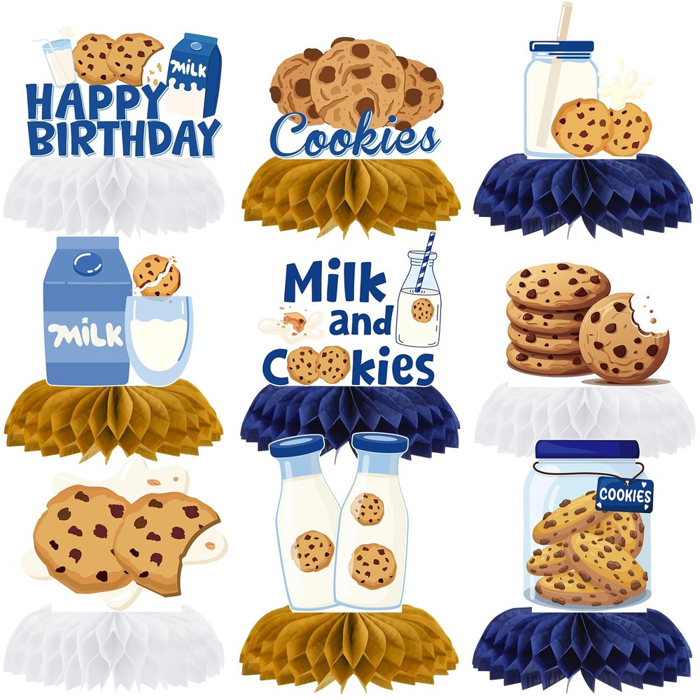 Milk Cookies Birthday Decorations – 9 Pcs Milk and Cookie 1st Birthday Honeyc…