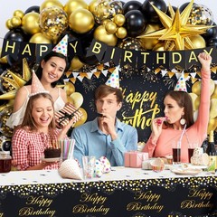 Black and Gold Birthday Decorations for Men Women, 71pcs Black and Gold Party…