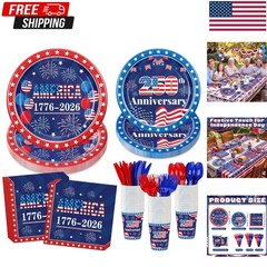 American Flag Patriotic Party Supplies Set 168pcs – Serves 24, Includes Plate…
