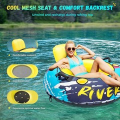Large Heavy Duty Inflatable River Tube with Cup Holders & Backrest