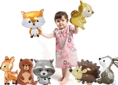 7PCS Forest Animal Balloons – Jumbo Bunny Squirrel Hedgehog Raccoon for Woodlan
