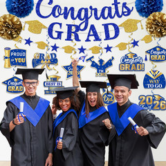 Graduation Decorations 2026, Glitter Congrats Grad Banner Hanging Swirls and Tis