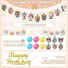 Cat Theme Birthday Party Decorations,Cat Decoration Happy Multi