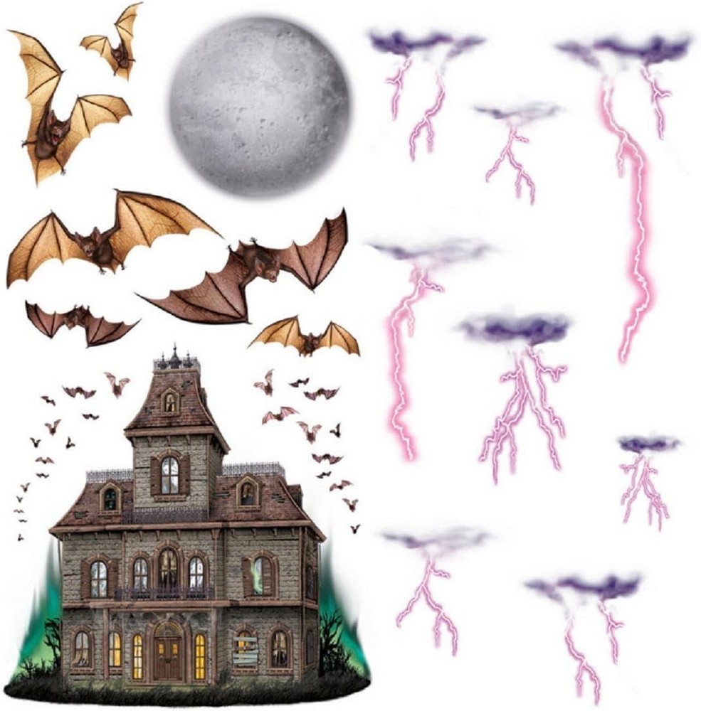 Haunted House & Night Sky Halloween Party Hanging Decoration Insta-Theme Props