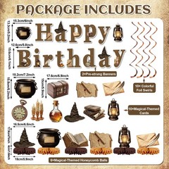 53pcs Magical Party Decorations Theme Banner Hanging Swirls and Honeycomb Cen…