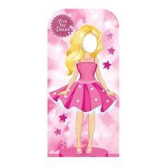 Pink Doll Lifesize Stand-In Cardboard Cutout / Standee – Great for party photos