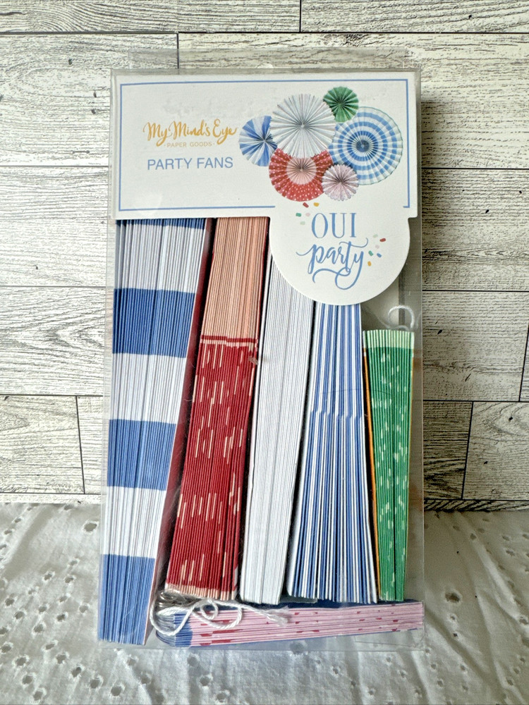 My Mind’s Eye Paper Party Goods Set Dbl Sided Pleated Fans Decor Set of 6 NEW