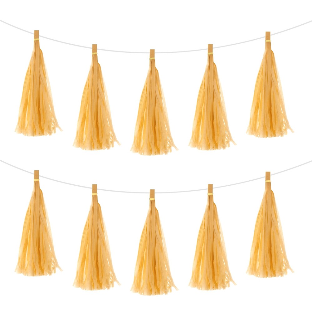 15Pcs Dark Yellow Tassel Garland Banner with Rope