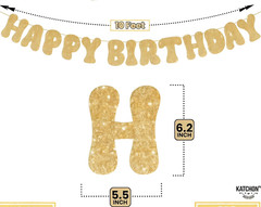 Happy Birthday Banner Glitter Gold 10ft Pre‑Strung Party Sign Birthday Decor