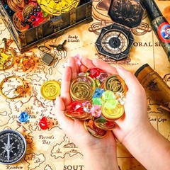 116 Pieces Pirate Treasure Toys, Pirate Treasure Box with Coins Jewels Gems a…