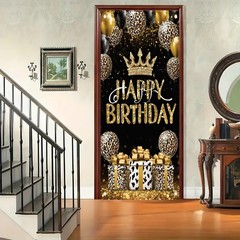 Happy Door Cover Banner Leopard Balloon Crown Gold Glam Party Art 71×35 Inch …
