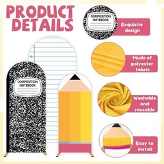 Back to School Composition Notebook Arch Backdrop Cover 4Ft 5Ft 6Ft Colorful Set