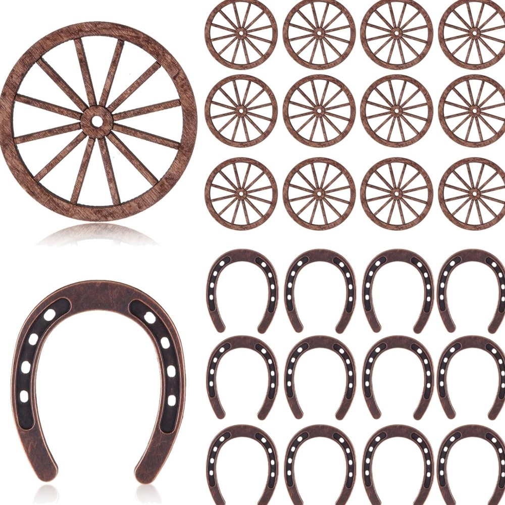 24 Pcs Western Theme Party Decorations Mini Horseshoes Wagon Wheel Crafts Wes…