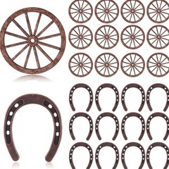 24 Pcs Western Theme Party Decorations Mini Horseshoes Wagon Wheel Crafts Wes…