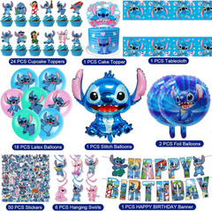 Stitch Party Supplies, 102 PCS Birthday Decorations Set Include Banner, Balloons