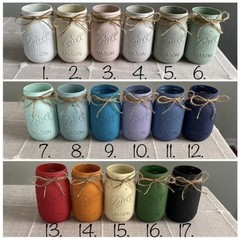 Set of 5 chalk painted distressed white mason jar vases…mix & match colors!
