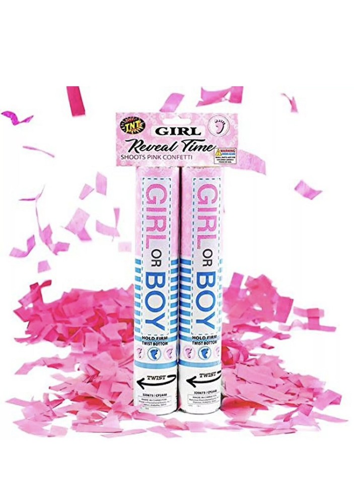 Gender Reveal Celebration Cannons (Two 2 Packs, Its’s a Girl Pink Confetti)