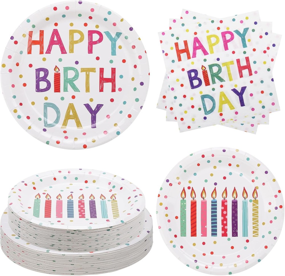 Happy Birthday Decorations,60PCS Rainbow Dot Party Supplies Set Serve 20, for