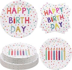 Happy Birthday Decorations,60PCS Rainbow Dot Party Supplies Set Serve 20, for