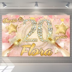 Personalised Birthday Gold Backdrop Background Balloon champagne Party poster