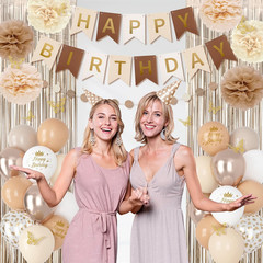 Neutral Birthday Decorations for Women Girls, White Sand Gold Confetti Metallic
