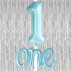 2Pcs Large Light Blue Number 1 Balloon and Script Letter One Light-blue